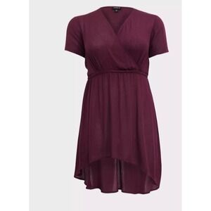 Torrid Babydoll Gauze Surplice Tunic Top Womens Plus‎ SZ 4 Burgundy Hi Lo Hem